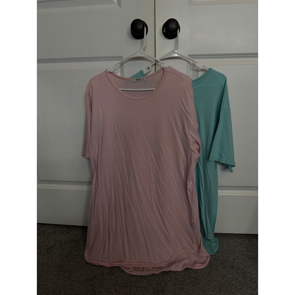 EPTM Men XXL T-Shirt Bundle Pink Teal Short Sleeve Curved Hem 2 Pack
